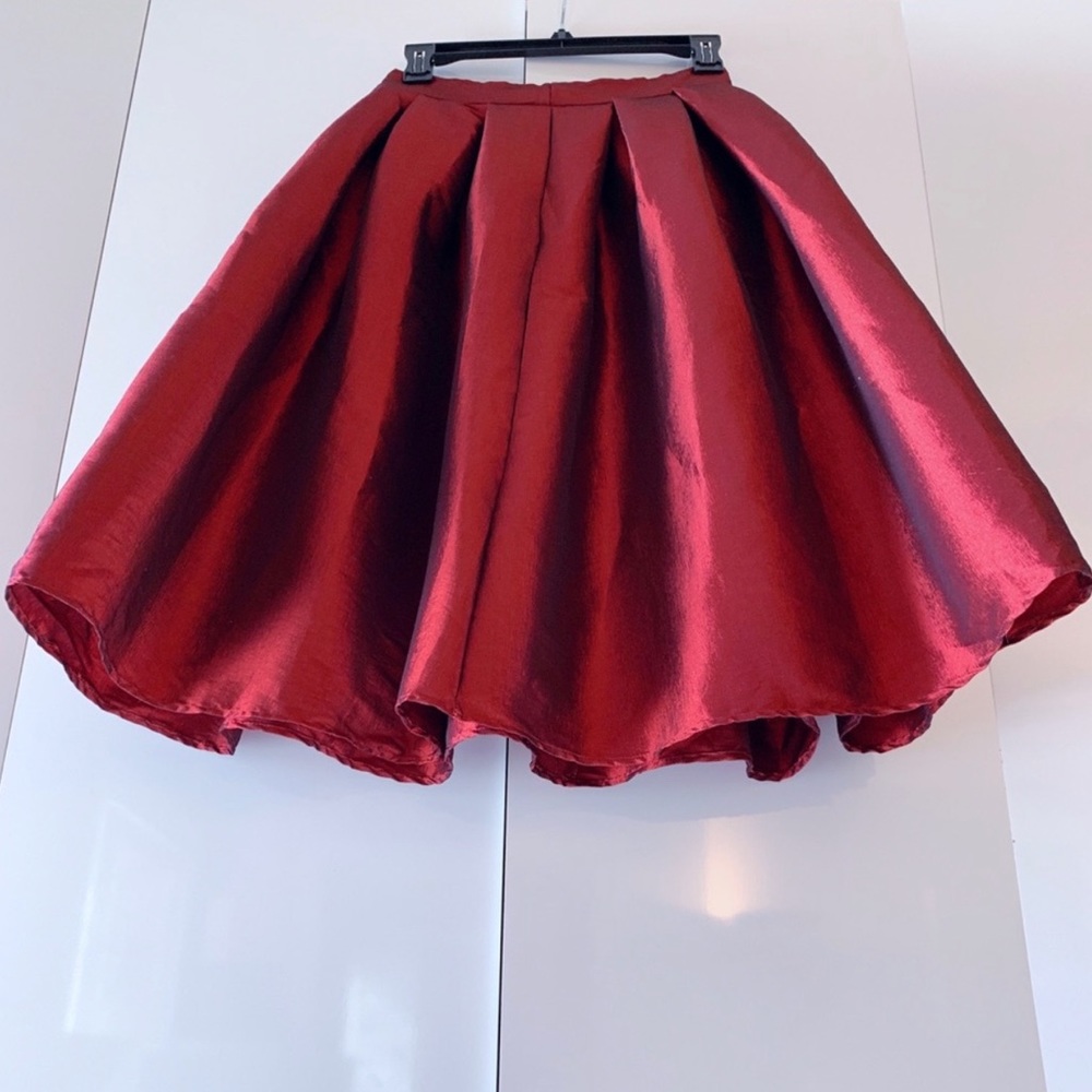 Deep Red Satin Ball Gown Pleated Skirt